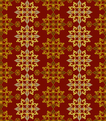 Elegant  seamless baroque damask floral vintage pattern on dark red background. Design for wallpaper carpet curtain fabric and textile print. 
