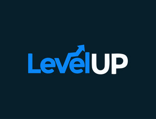  Level Up Logo with Blue Curved Arrow