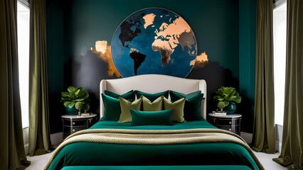 luxurious bedroom interior design with world map 