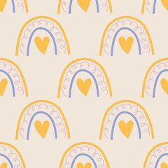 Seamless vector pattern with hand drawn rainbows. Design perfect for textiles, kids products, scrapbooking, wrapping paper, and nursery decor.