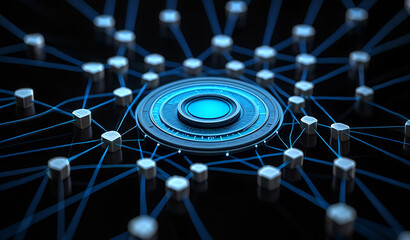 Intricate Digital Network Connecting Abstract Futuristic Nodes Around Central Core Element