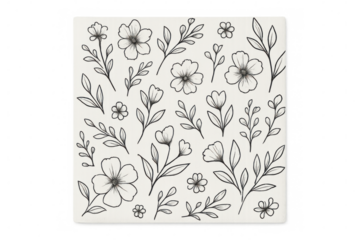 Delicate watercolor flowers and leaves intertwining on transparent surface, creating intricate organic botanical design