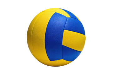 Close-up of a volleyball, yellow and blue panels