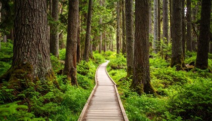 Obraz premium Lush forest path winding through trees