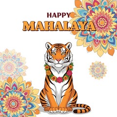 Obraz premium Majestic tiger celebrates happy mahalaya with floral decorations
