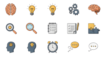 Collection of Brainstorming and Thinking Icons in Flat Style for Creative and Educational Use