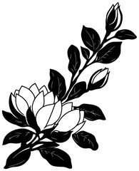 Silhouette of magnolia flower corner borderq