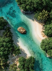 Pristine, tropical river meets beach