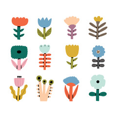 Nordic Summer Flower Set. Abstract Easter Geometric Floral Graphic Element. Vector Illustration