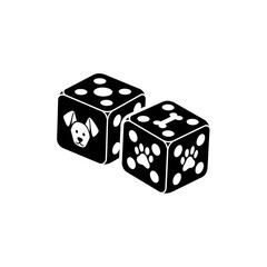 Two Dice with Dog Paw Prints and Bone Symbols Outline Style.