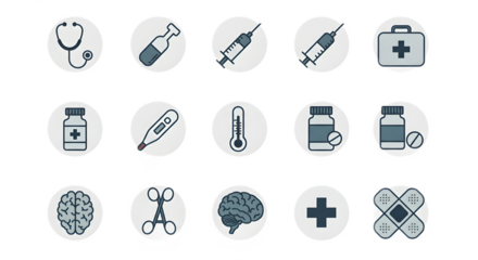 Medical Icons Set Including Stethoscope Syringe Thermometer and Bandage for Healthcare and Medical Industry
