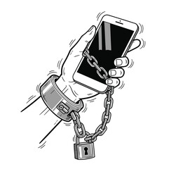 Smartphone addiction handcuffed by chain concept vector illustration design