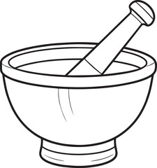 Mortar and Wooden Pestle Silhouette in Black | Kitchen Tool Illustration