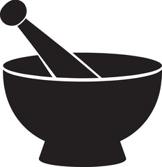 Mortar and Wooden Pestle Silhouette in Black | Kitchen Tool Illustration