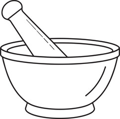 Mortar and Wooden Pestle Silhouette in Black | Kitchen Tool Illustration