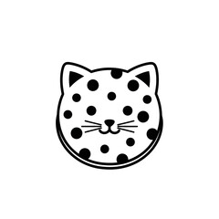 Whimsical Black and White Cat Face with Polka Dots and Whiskers.