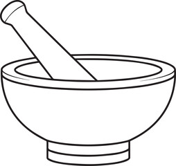 Mortar and Wooden Pestle Silhouette in Black | Kitchen Tool Illustration