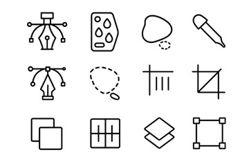 Fototapeta premium Graphic design tools icons - pen, shapes, lines, layers, crop, color picker