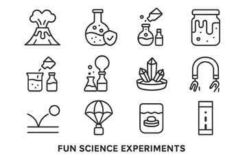 Science experiment icons featuring chemistry and physics tools