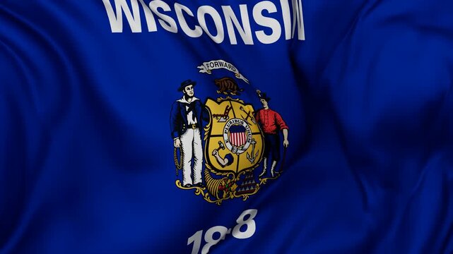 Wisconsin US state flag background waving in the wind cycle looped video