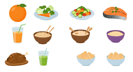 Healthy Meal Ingredients Assorted Fresh Vegetables Fruits and Protein Sources for Cooking or Salad Preparation