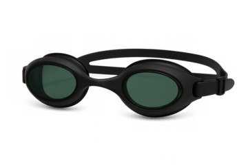 Swimming goggles featuring dark polarized lenses, ergonomic silhouette, flexible strap offering secure fit for competitive swimmers and aquatic training