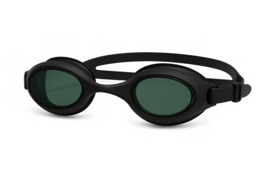 Swimming goggles featuring dark polarized lenses, ergonomic silhouette, flexible strap offering secure fit for competitive swimmers and aquatic training