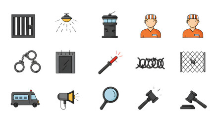 Obraz premium Set of Security and Surveillance Icons in Flat Design for Security Systems