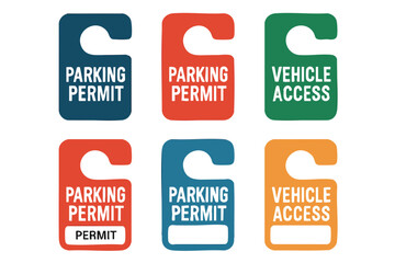 A collection of colorful parking permit and vehicle access tags in various designs, ideal for businesses, events, and managing vehicle access in a controlled setting.