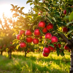 Obraz premium Apple orchard at sunset