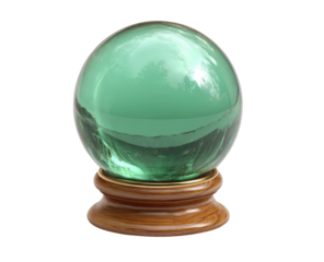 Emerald-green glass sphere on a wooden pedestal