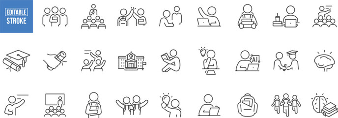 Office and Remote Learning Icon Set – Laptop Work, Digital Training, Learning, File Sharing, Online Class, Monitor Work, Remote Office Icon
