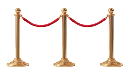 Three gold posts with a red rope barrier
