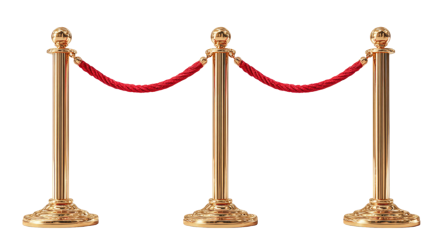 Three gold posts with a red rope barrier
