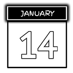 black color calendar frame January month date 14