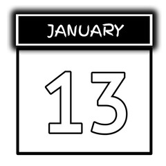 black color calendar frame January month date 13
