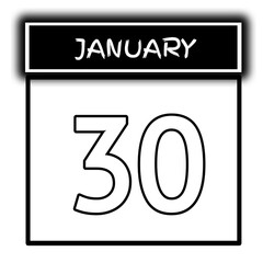 black color calendar frame January month date 30