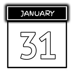 black color calendar frame January month date 31