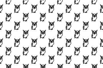 Fototapeta premium Seamless pattern completely filled with outlines of owl symbols. Elements are evenly spaced. Illustration on transparent background