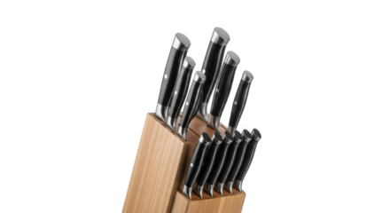 Professional Chef Knife Set Wood Block PNG High Quality Kitchen Knife Set PNG