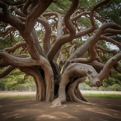 Ancient gnarled pine tree with sprawling branches ancient tree