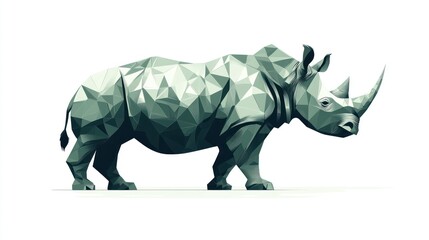 Obraz premium Geometric Rhinoceros Silhouette on White Background