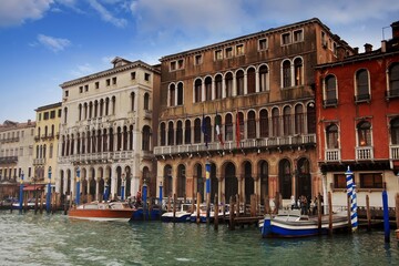 Palaces and stately buildings along the Grand Canal in Venice, Italy.