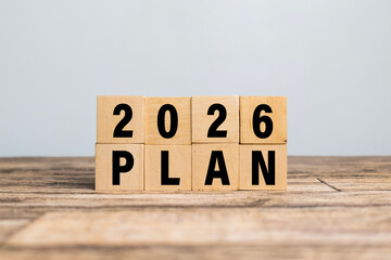 2026 plan words text on wooden blocks isolated on white background © Dadan