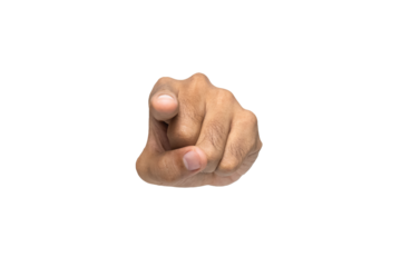 front view of male hand touching or pointing gesture isolated on white background