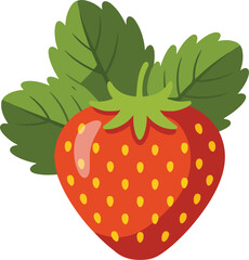 Strawberry vector illustration of ripe red fruit with green leaf on white background