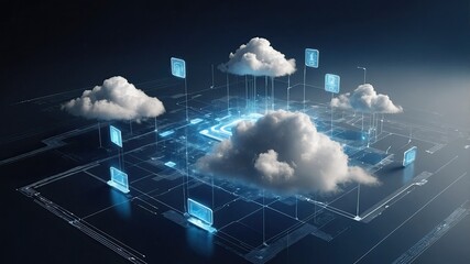 Futuristic Cloud Computing Concept with Digital Icons