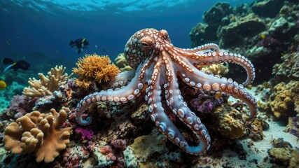 Octopus on Coral Reef in Tropical Waters