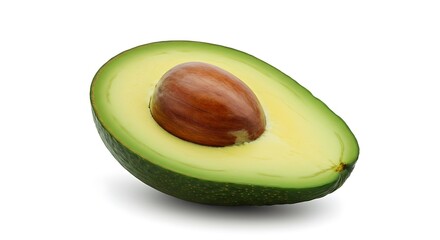 Fresh Green Avocado Half with Brown Seed on White Background