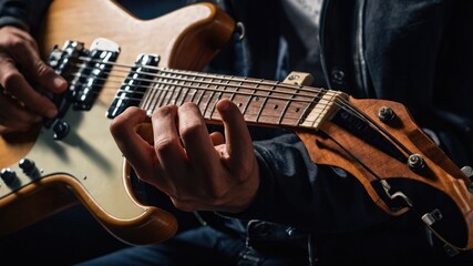 Fototapeta premium Guitarist Plays Electric Guitar During Performance